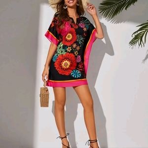 SHEIN Mandala Print Notch Neck Tunic Dress